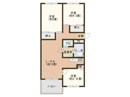 芦屋市高浜町5-1 10階 3LDK(3LDK/10階)の間取り写真