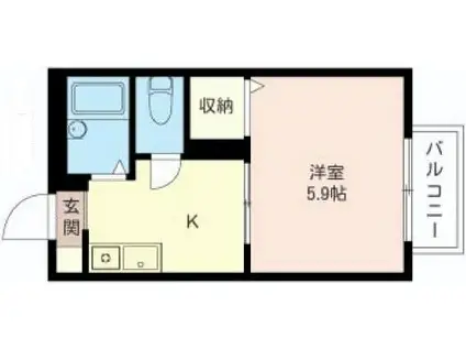 オークハイツ(1K/2階)の間取り写真