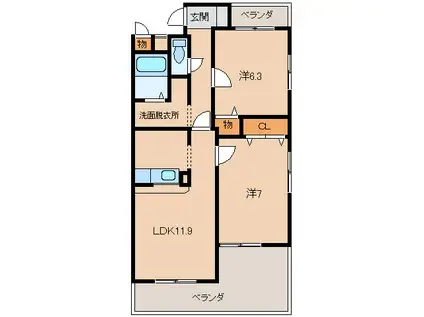 ユニオンコート木ノ本(2LDK/3階)の間取り写真