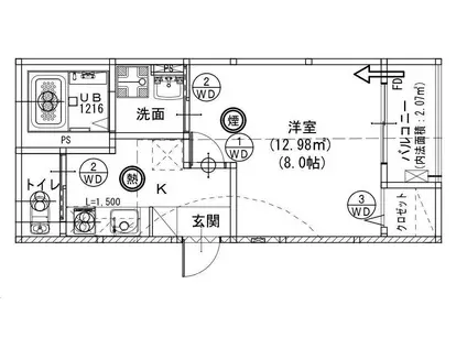 桜ヶ丘アパート(1K/3階)の間取り写真