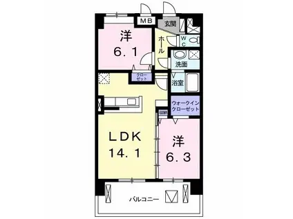 カーサ・ル・コットン(2LDK/8階)の間取り写真