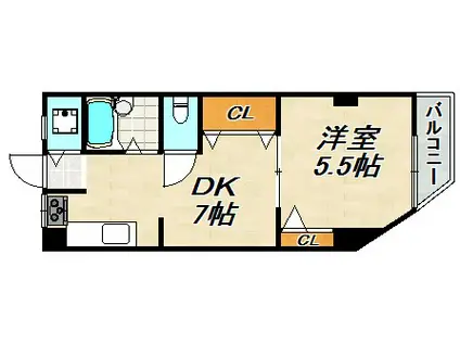 離宮前グリーンハイツ(1DK/2階)の間取り写真