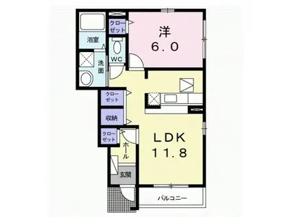 セレーノI(1LDK/1階)の間取り写真