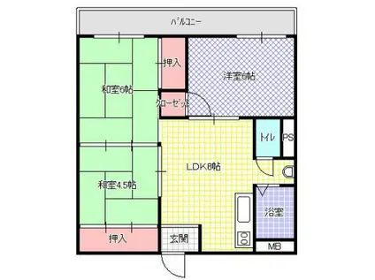 第一八幸マンション(3LDK/4階)の間取り写真