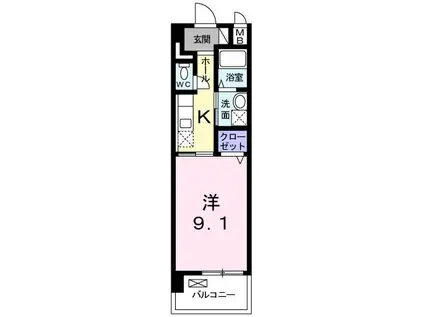 シカタ シャンブレットII(1K/2階)の間取り写真