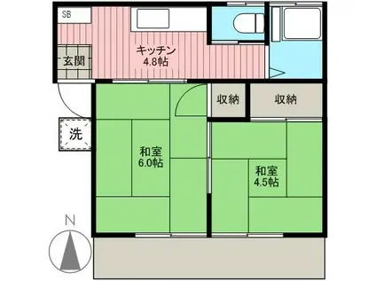 ハウス松下(2K/1階)の間取り写真