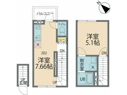 カインドネス南雪谷(1DK/2階)の間取り写真