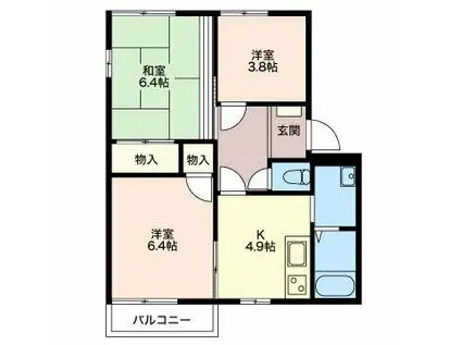 スリーゼIオブラ A(3K/1階)の間取り写真