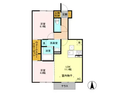 リヴァージュ(2LDK/1階)の間取り写真