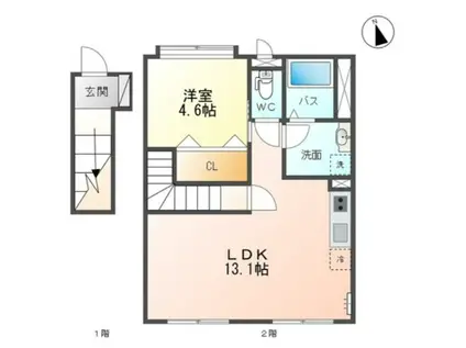 ヴィラ・弥生(1LDK/2階)の間取り写真