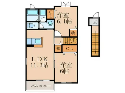 グランツシュテイル飯塚(2LDK/2階)の間取り写真