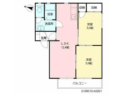 セトル古賀 壱番館(2LDK/2階)の間取り写真