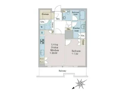 銀座タワー(1LDK/11階)の間取り写真