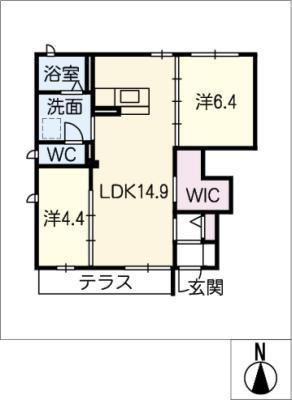 グリーンハウスLATTE D棟(2LDK/1階)の間取り写真