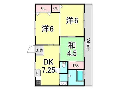 潮見が丘コーポラス(3DK/4階)の間取り写真