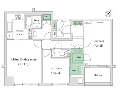 レジオン白金クロス(2LDK/3階)の間取り写真