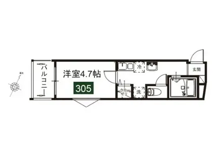 メルディア与野本町IIB(1K/3階)の間取り写真