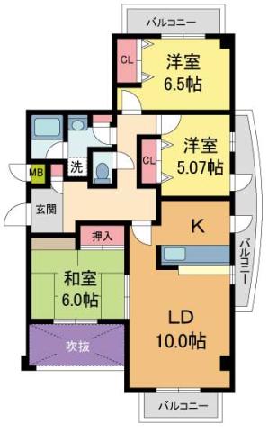 メゾンドール広田(3LDK/3階)の間取り写真