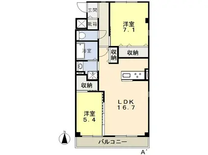 クレセント中仙道6(2LDK/1階)の間取り写真