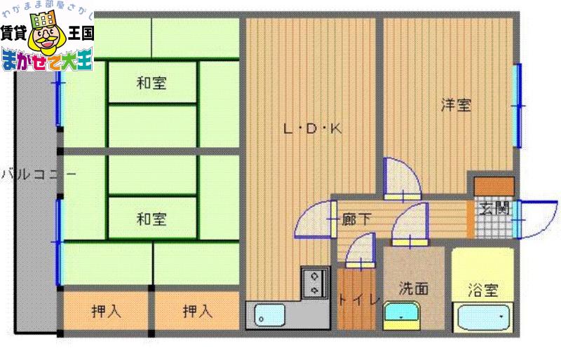 プレジール岩屋通(3LDK/6階)の間取り写真