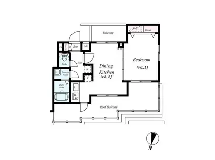 プレールドゥーク新高円寺(1DK/4階)の間取り写真