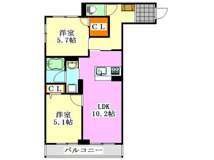 ルミエール駿河台(2LDK/2階)の間取り写真