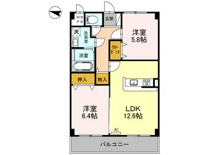 カーサ・フロール(2LDK/2階)の間取り写真