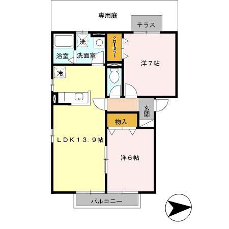 アンシャンテ葛城B(2LDK/2階)の間取り写真