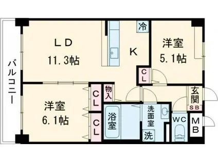 ルーカス長崎諫早I(2LDK/7階)の間取り写真