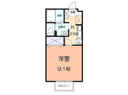 メゾン・ベルグII(1K/2階)の間取り写真