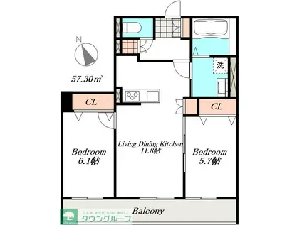 アーク・アムール一ツ木(2LDK/1階)の間取り写真