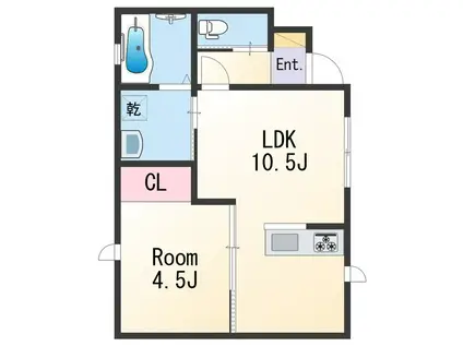 LEANARU加納(1LDK/1階)の間取り写真