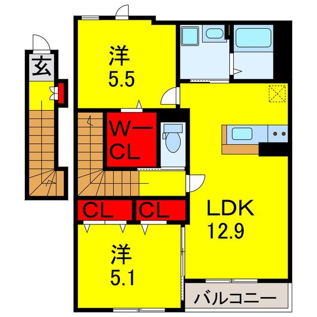 コスモス(2LDK/2階)の間取り写真