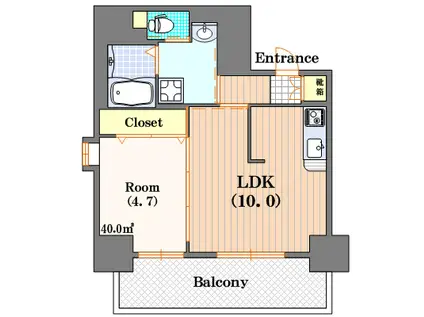 SUNSUNなんば弐番館(1LDK/11階)の間取り写真