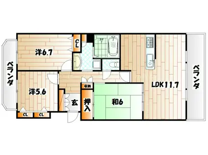 グランドパレスプラージュ東新町(3LDK/12階)の間取り写真