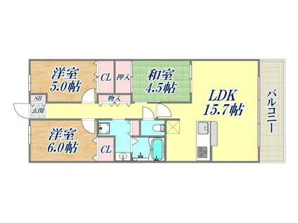 プラウドシティ神戸名谷シーズンヴィラ棟(3LDK/2階)の間取り写真