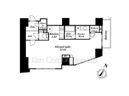 ザ・ベルグレイヴィア麻布(ワンルーム/11階)の間取り写真