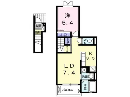 ミルトロイテ(1LDK/2階)の間取り写真