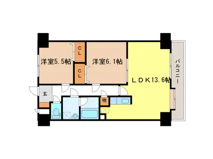 ホクレア仙台(2LDK/5階)の間取り写真