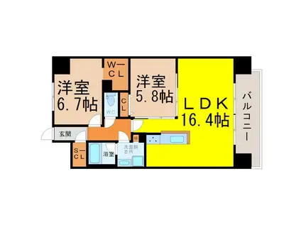 らとぅーる代官町イースト(2LDK/13階)の間取り写真