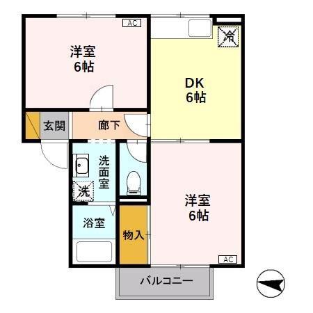 グランデ紫(2DK/2階)の間取り写真