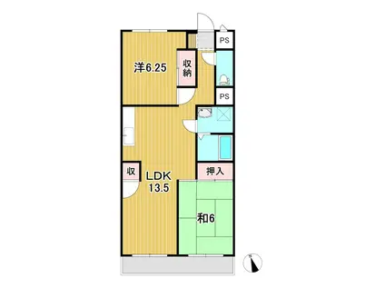 ＪＲ常磐線 大甕駅 徒歩21分 3階建 築36年(2LDK/2階)の間取り写真