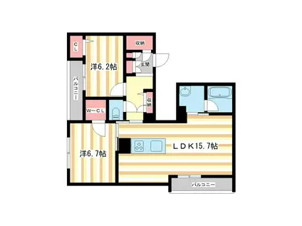 シャーメゾン西大寺南(2LDK/3階)の間取り写真