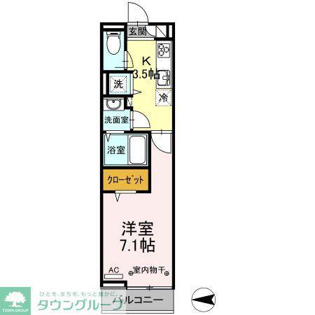 パレス国立(1K/3階)の間取り写真
