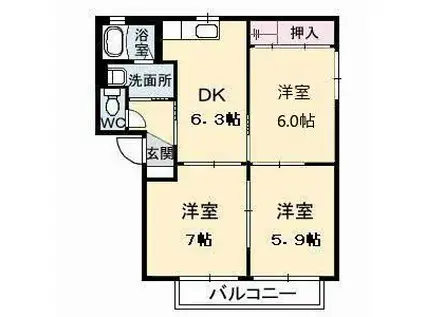 サンパティーク ロジュマン II(3DK/1階)の間取り写真