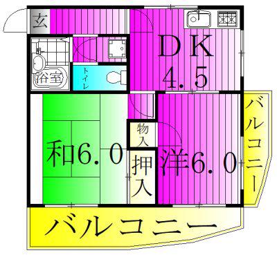 ジュンカ南柏(2DK/2階)の間取り写真