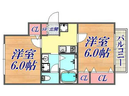 リバーサイド山手B棟(2DK/2階)の間取り写真