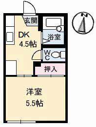 クレセント倉田(1DK/1階)の間取り写真