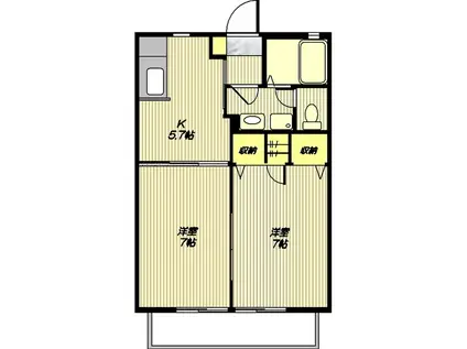 サニーハイツ東原II(2K/2階)の間取り写真