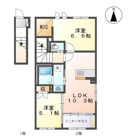 シャイン ヴィレッジ 大木戸 D(2LDK/2階)の間取り写真